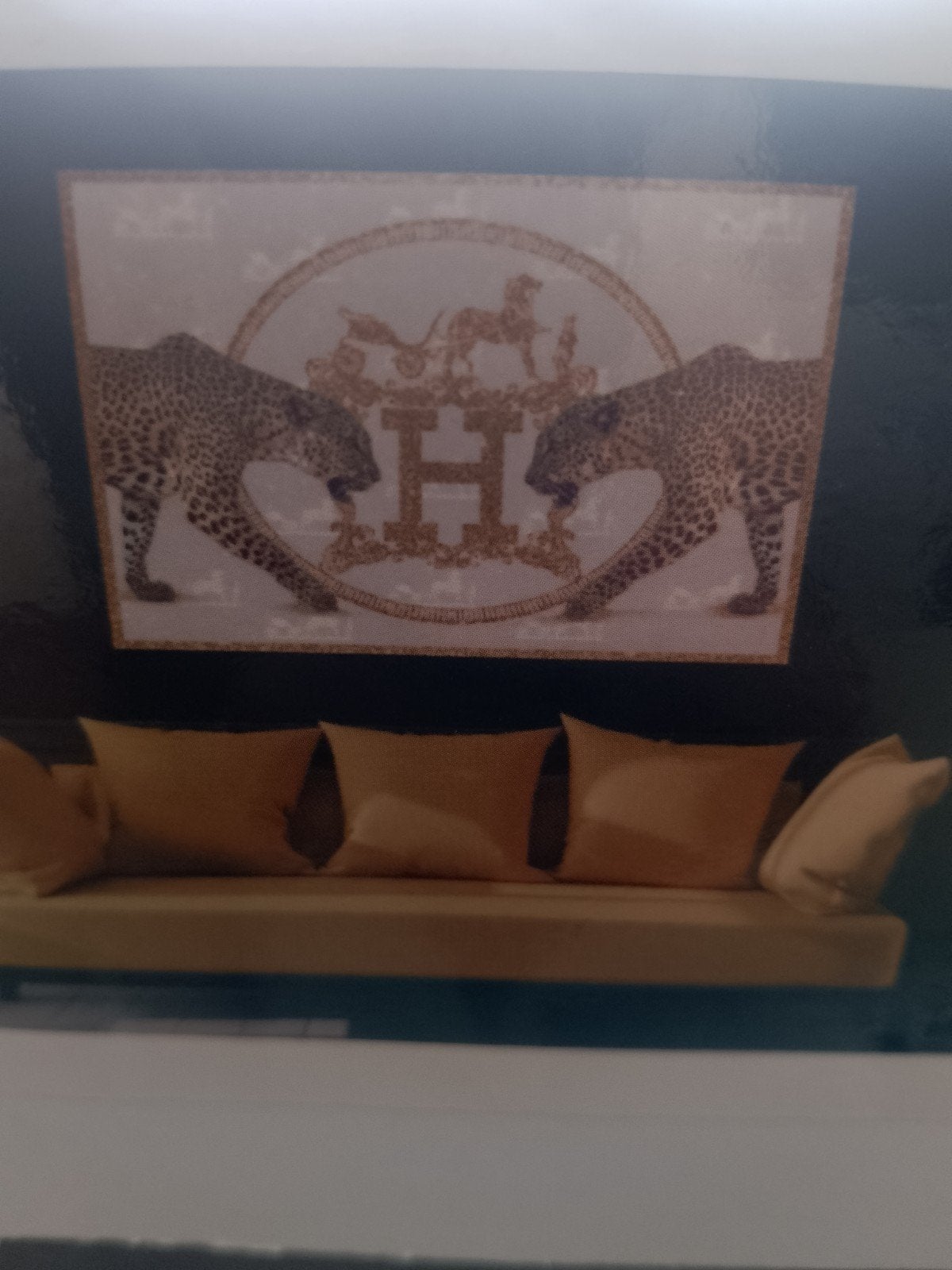 Hermes luxe wanddecoratie in gehard glas, Ophalen, Glas, Goud