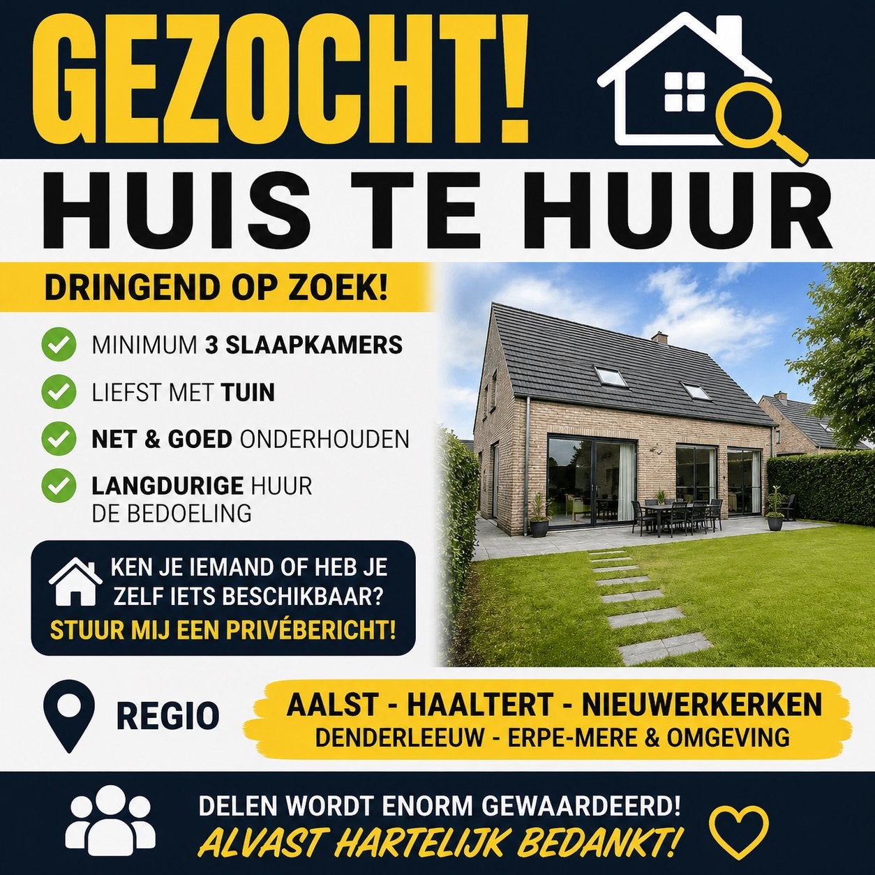 Huis gezocht te huur dringend, Immo