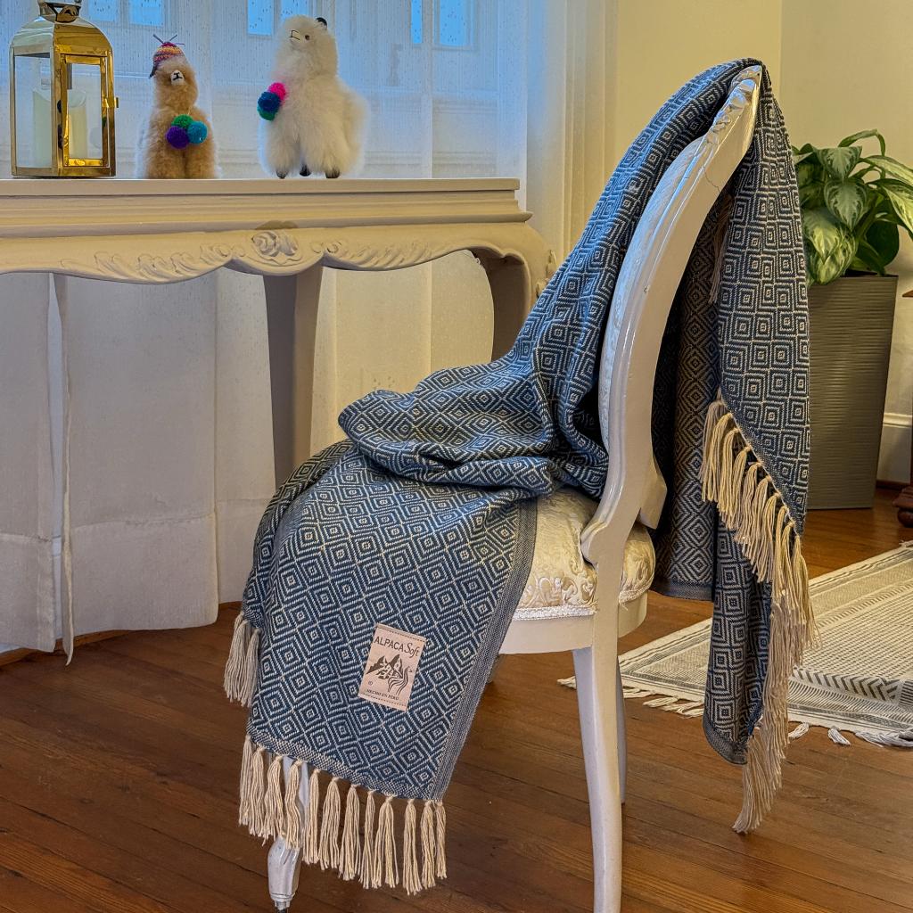 Alpaca Wol Dekentje Blauw 200x140cm uit Peru, Verzenden, Nieuw