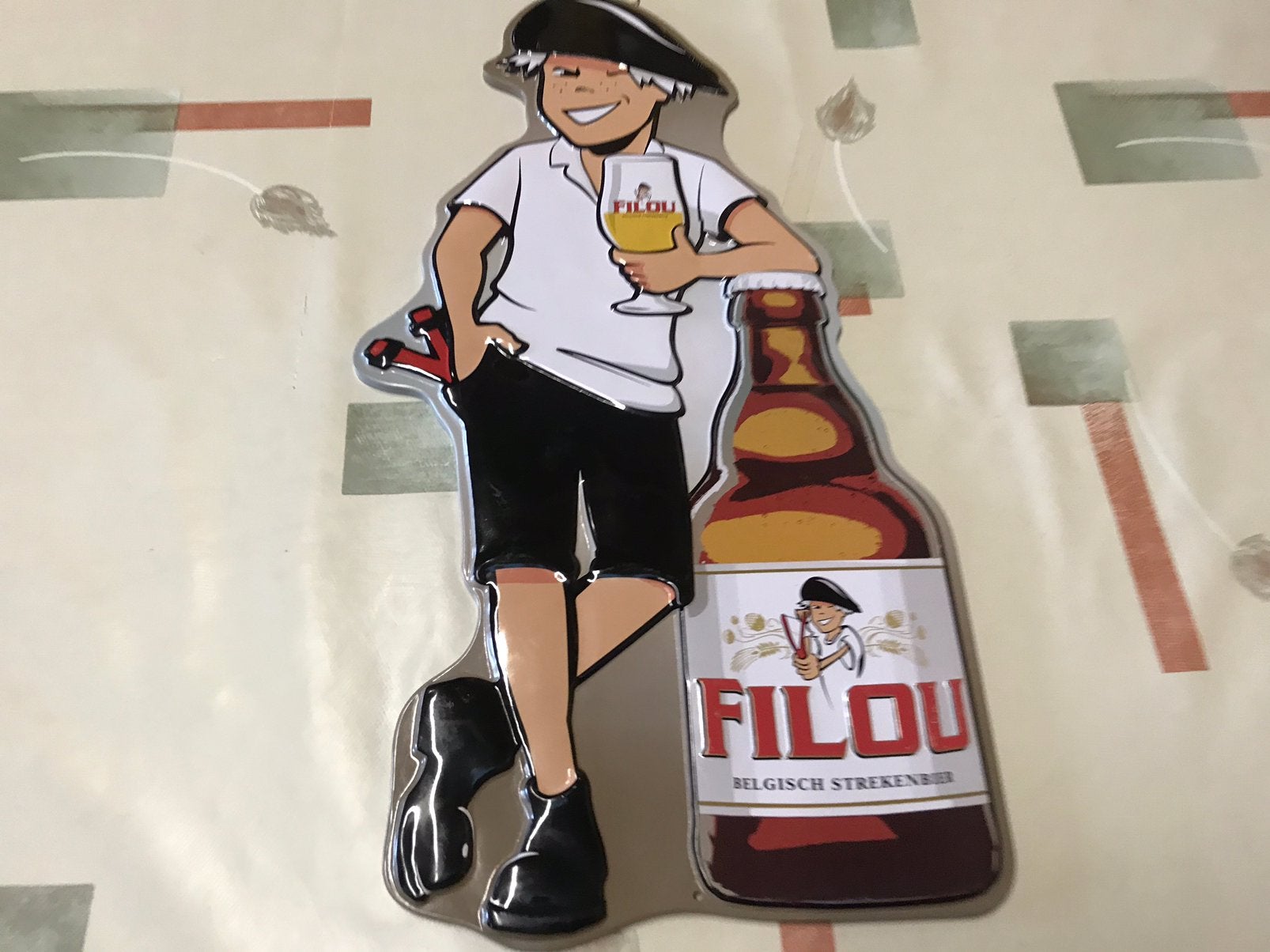 Filou bier reclamebord metaal, Verzamelen, Ophalen of Verzenden, Gebruikt, Reclamebord