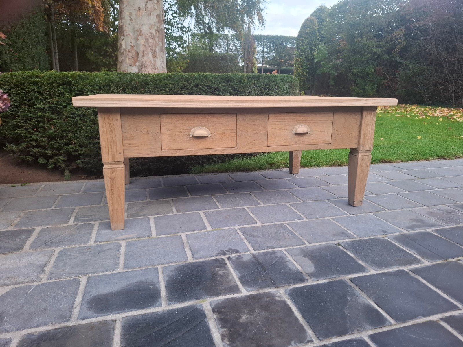Salontafel uit massieve teak. Geluchtgomd., Huis en Inrichting, Tafels | Salontafels, Ophalen of Verzenden
