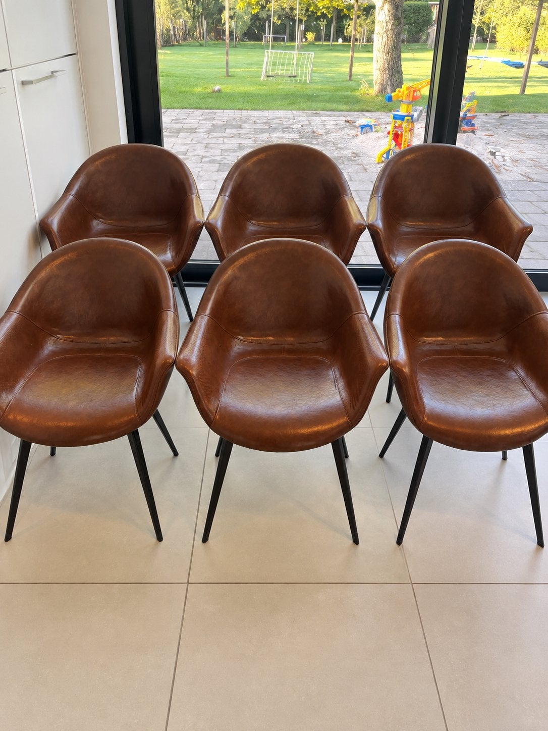6 kuipstoelen cognac, Huis en Inrichting, Ophalen, Zo goed als nieuw