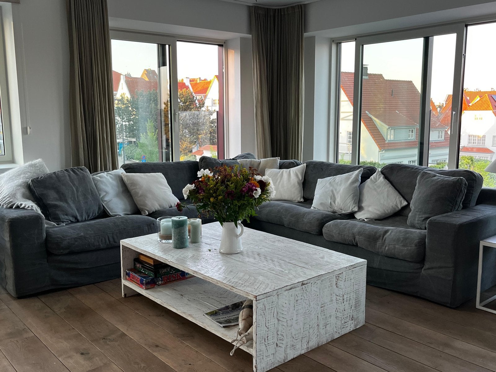 Mooie zithoek stone washed puur linnen, Huis en Inrichting, Zetels | Complete zithoeken, Ophalen, Zo goed als nieuw