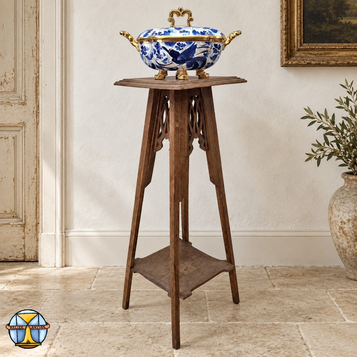 Antieke/ Vintage houten Plantentafel / Piedestal (H: 85cm), Huis en Inrichting, Ophalen of Verzenden, Gebruikt