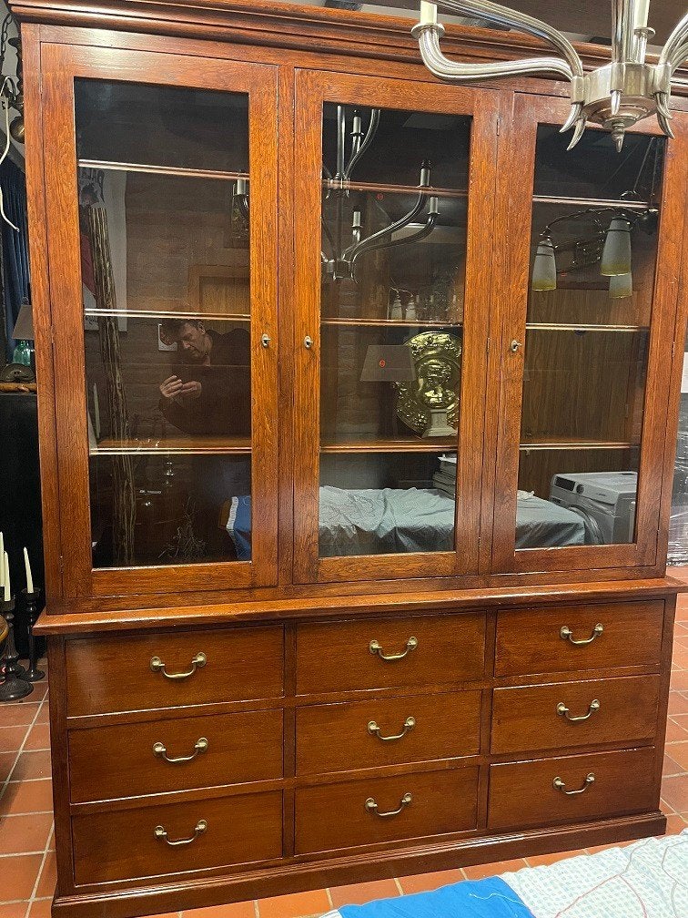 Flamant buffetkast Barker bibliotheek kast met 9 lades, Huis en Inrichting, Woonaccessoires | Overige, Ophalen, Hout, Bruin, Landelijk
