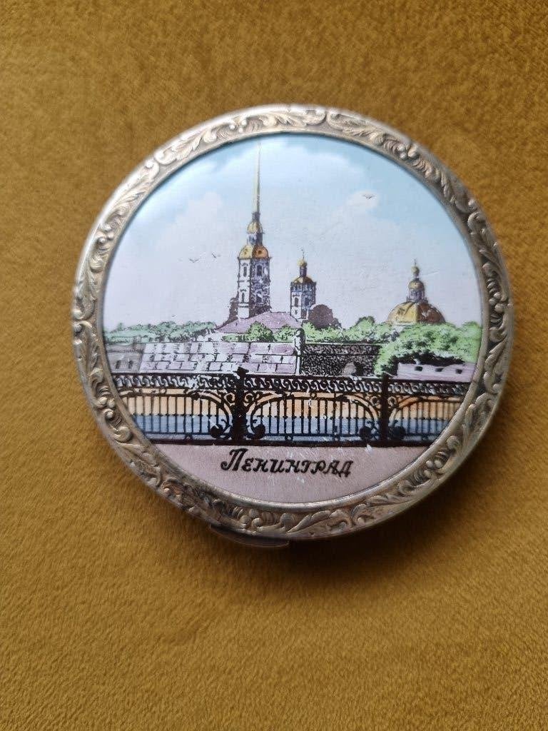 authentiek Russisch zilveren poederdoos, Ophalen of Verzenden, Zilver