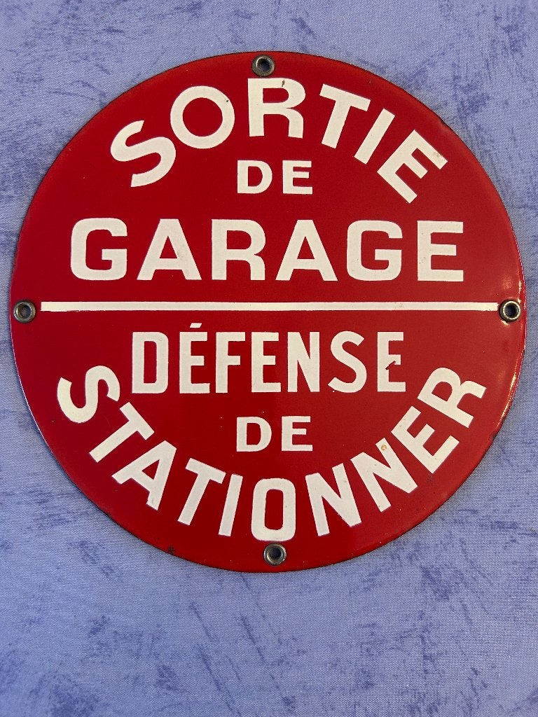 Plaque émaillée SORTIE DE GARAGE, Enlèvement ou Envoi, Utilisé, Panneau publicitaire