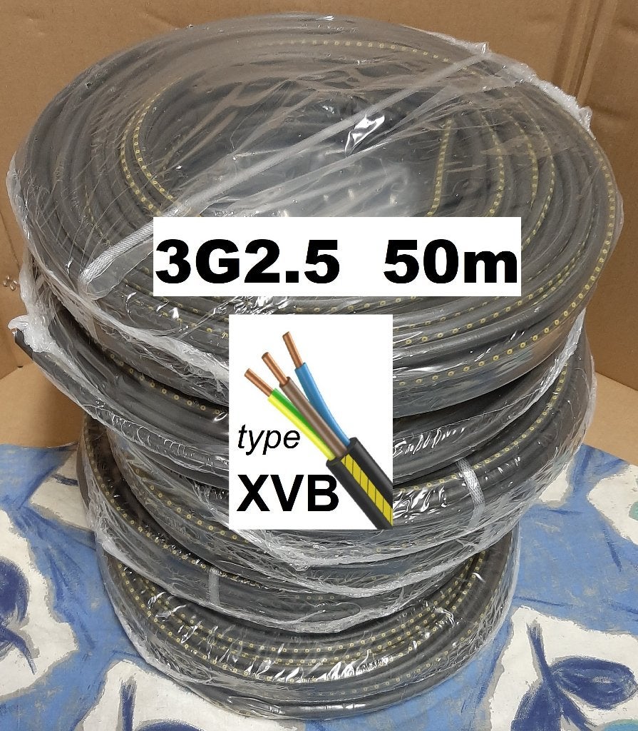Cable électrique 3G2.5  type XVB, 50m - 55€, Ecaussinnes, Enlèvement, Neuf, Autres marques, Câble ou Fil électrique