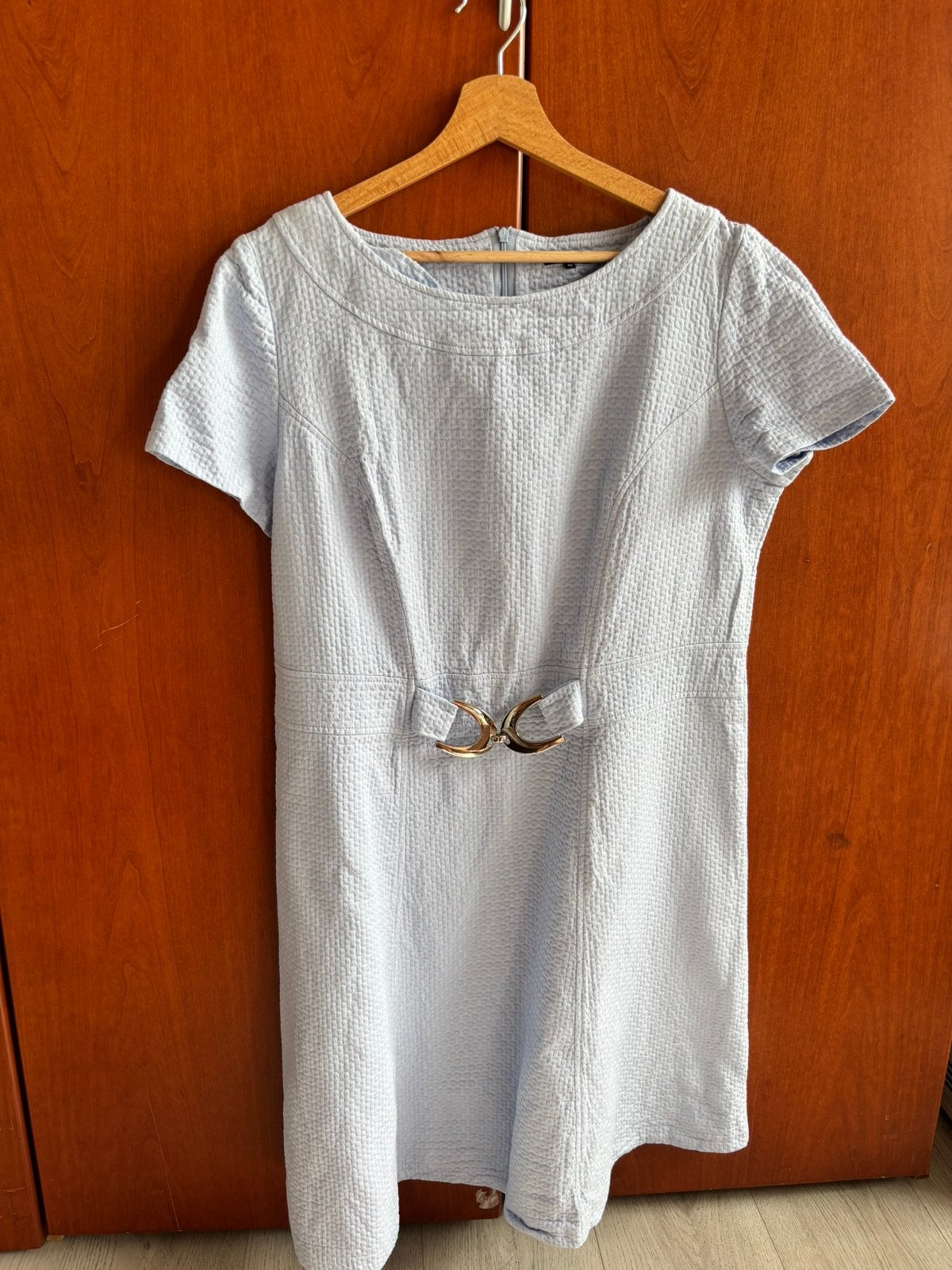 Caroline Biss lichtblauwe wafelstructuur jurk – Maat 46, Kleding | Dames, Jurken, Ophalen of Verzenden, Zo goed als nieuw, Maat 46/48 (XL) of groter
