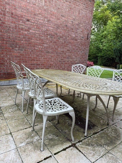 table et chaise de jardin en aluminium peint, Jardin & Terrasse, Ensembles de jardin, Utilisé, Sets de jardin, Aluminium, 6 places