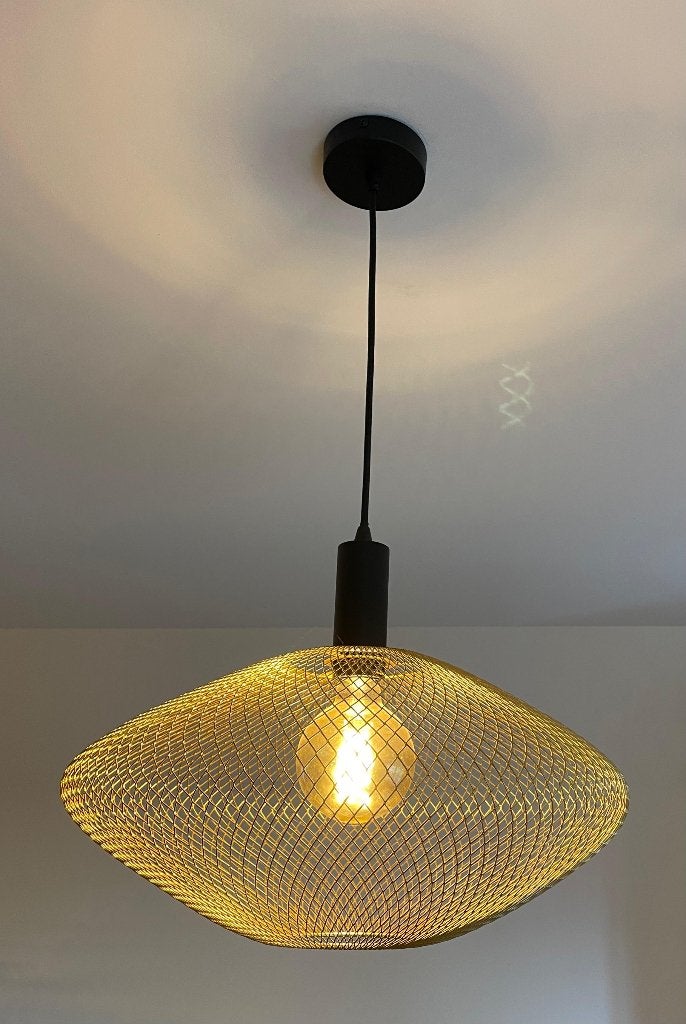 Luster met bolvormige LEDlamp, Huis en Inrichting, Lampen | Hanglampen, Ophalen, Zo goed als nieuw, Metaal, Modern