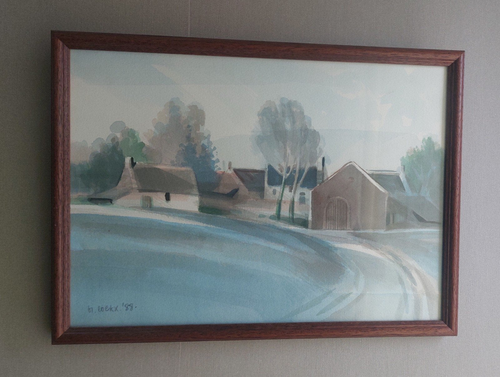 Originele aquarel Marcel Cockx (1930-2007) – Landelijk hoeve, Antiek en Kunst, Ophalen of Verzenden, Achter glas, Aquarel, Landschap