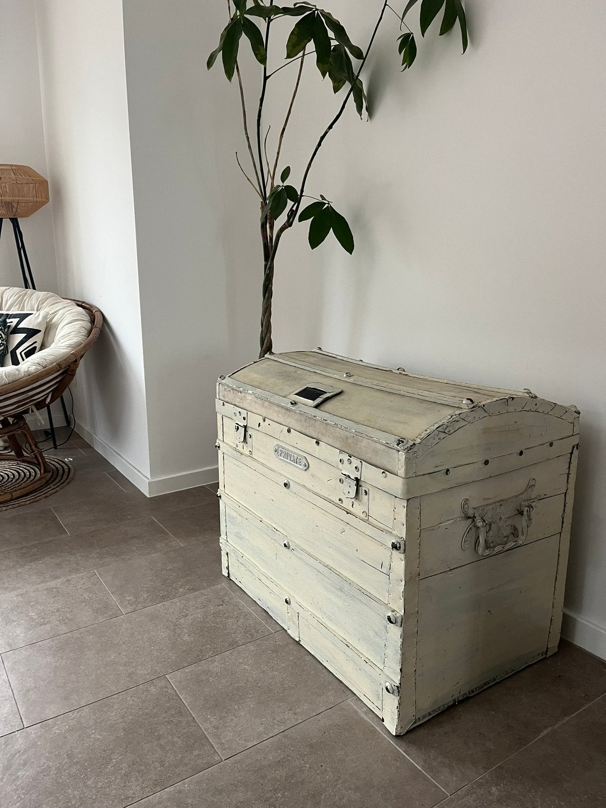 Antieke oude hutkoffer schatkist dekenkist vintage, Ophalen, Zo goed als nieuw