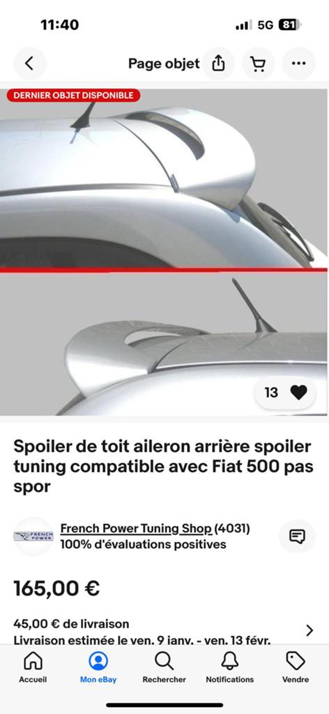 Spoiler Fiat 500, Enlèvement