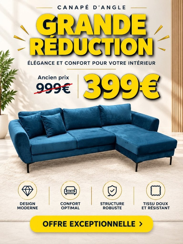 Canapé d’Angle en Velours, Maison & Meubles, Modern, Tissus, Neuf, Trois personnes