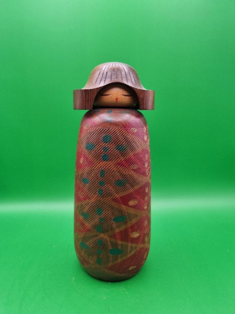 Magnifique kokeshi Hanazono de Miyajima Muhitsu, Antiquités & Art, 19 cm, Enlèvement ou Envoi, Bois, Poupée