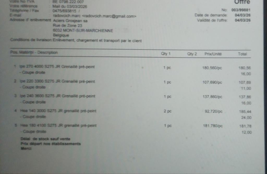 Poutrelles métalliques neuves avec antirouille, Doe-het-zelf en Bouw, Grosjean, Nieuw, Inconnu, Charleroi