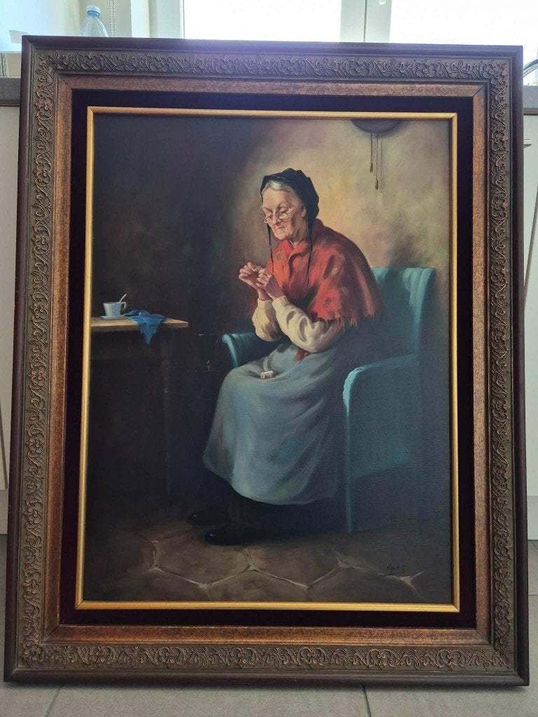 Groot origineel schilderij van Emiel Decraene (Naert), Portrait ou Personnes, Peinture à l'huile, Enlèvement, Encadré