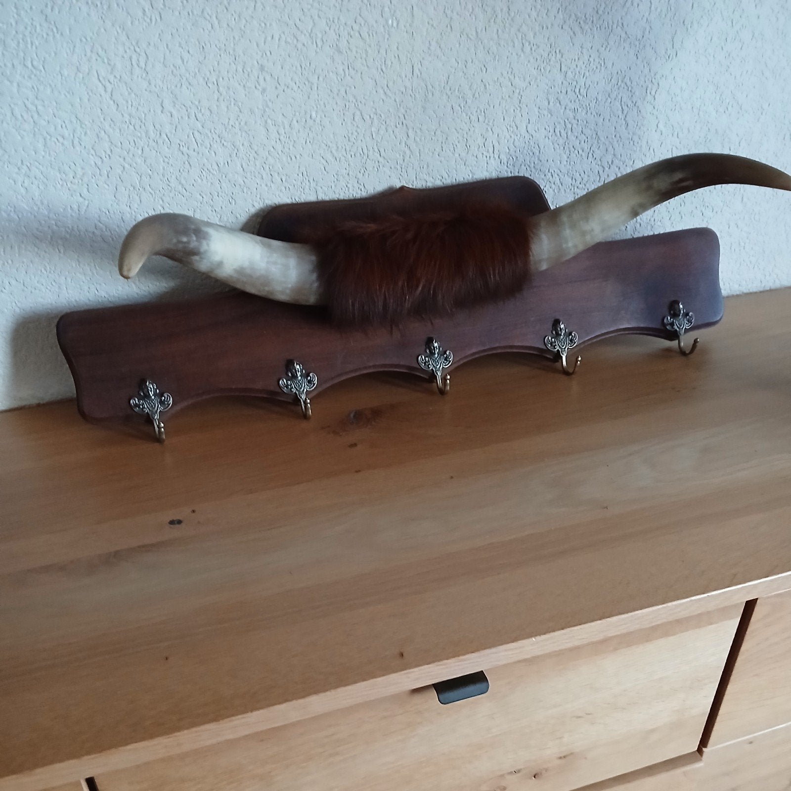 Kapstok eik met koehorens, Huis en Inrichting, Ophalen, Zo goed als nieuw, Wandkapstok