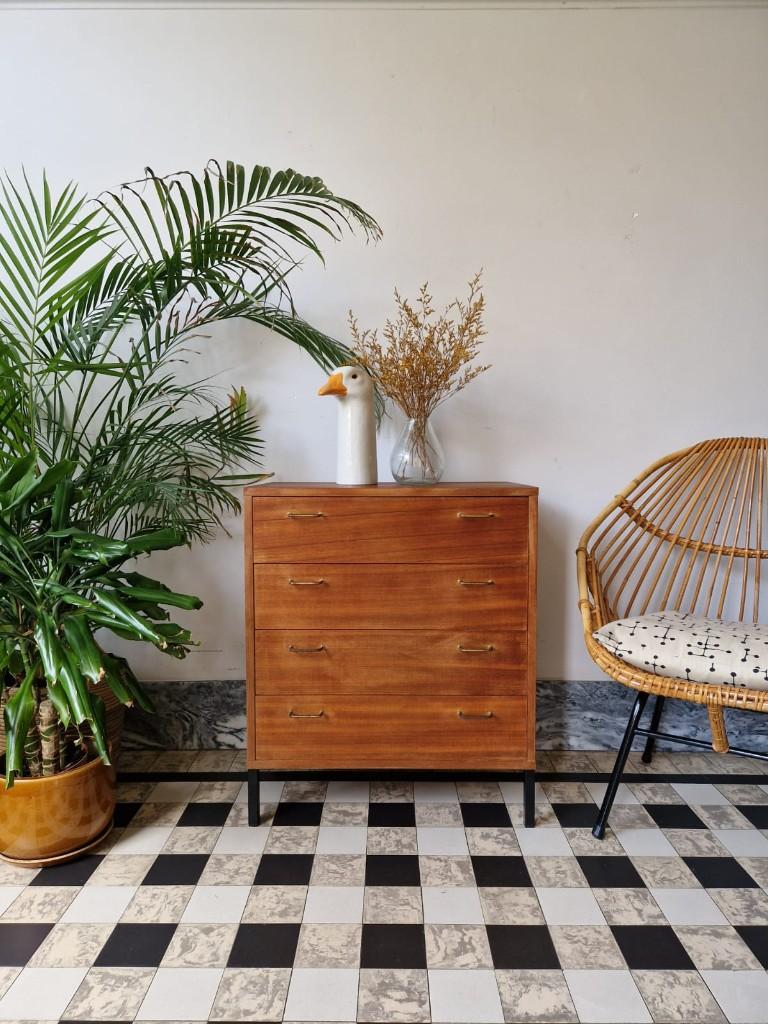 Vintage midcentury ladekastje | commode | retro, Huis en Inrichting, Ophalen, Gebruikt, Teakhout, Minder dan 100 cm