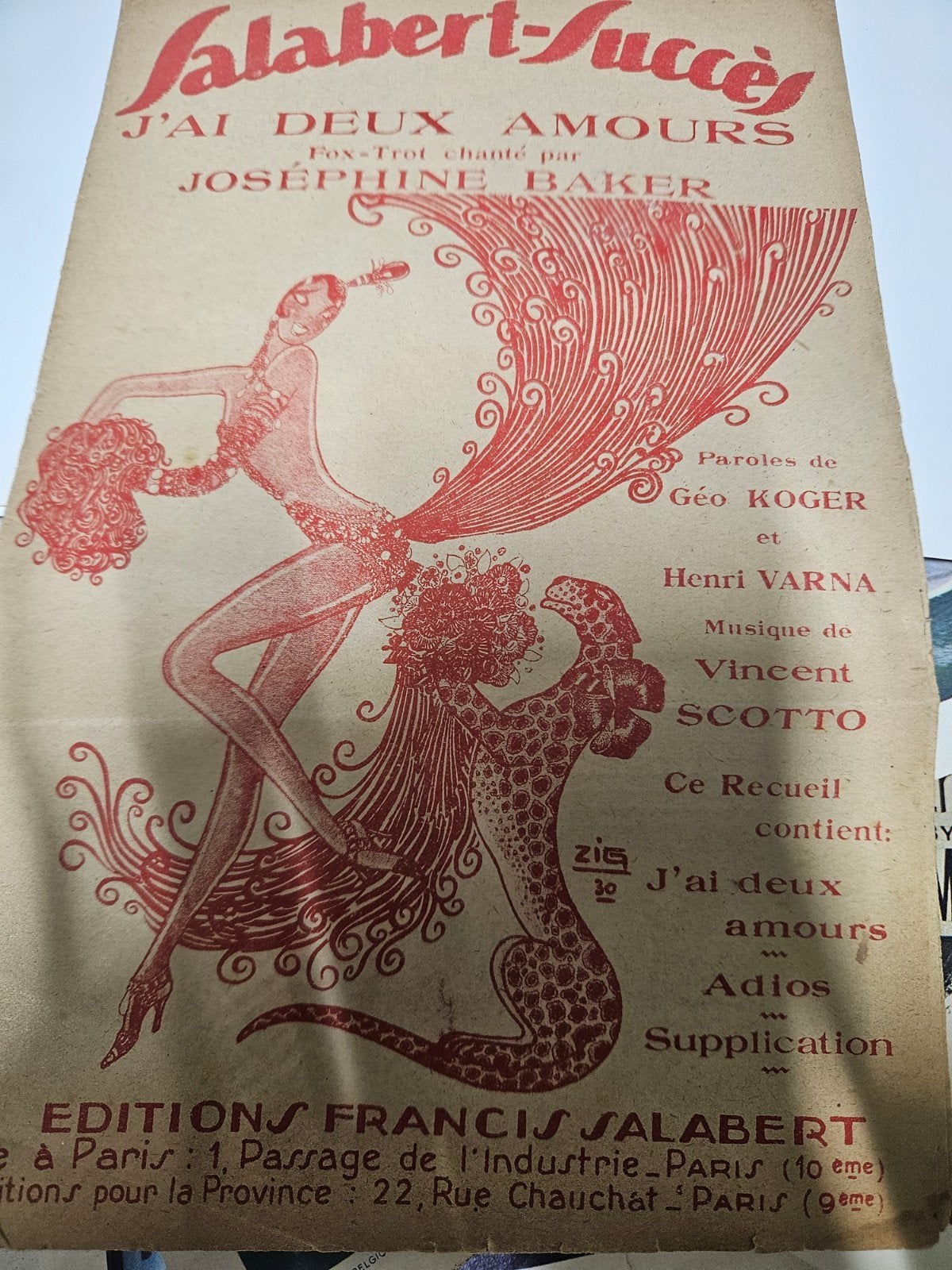 Oud muziek cover Josephine Baker, Ophalen of Verzenden