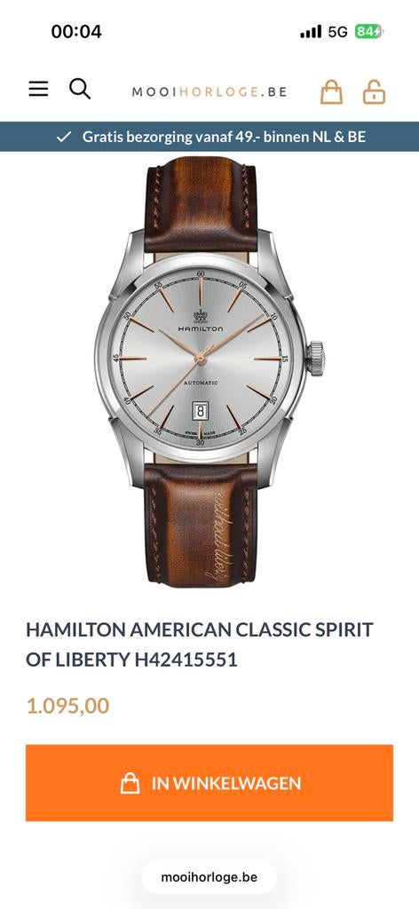 Classique américain de la liberté de Hamilton, Montre-bracelet, Autres marques, Enlèvement ou Envoi, Cuir