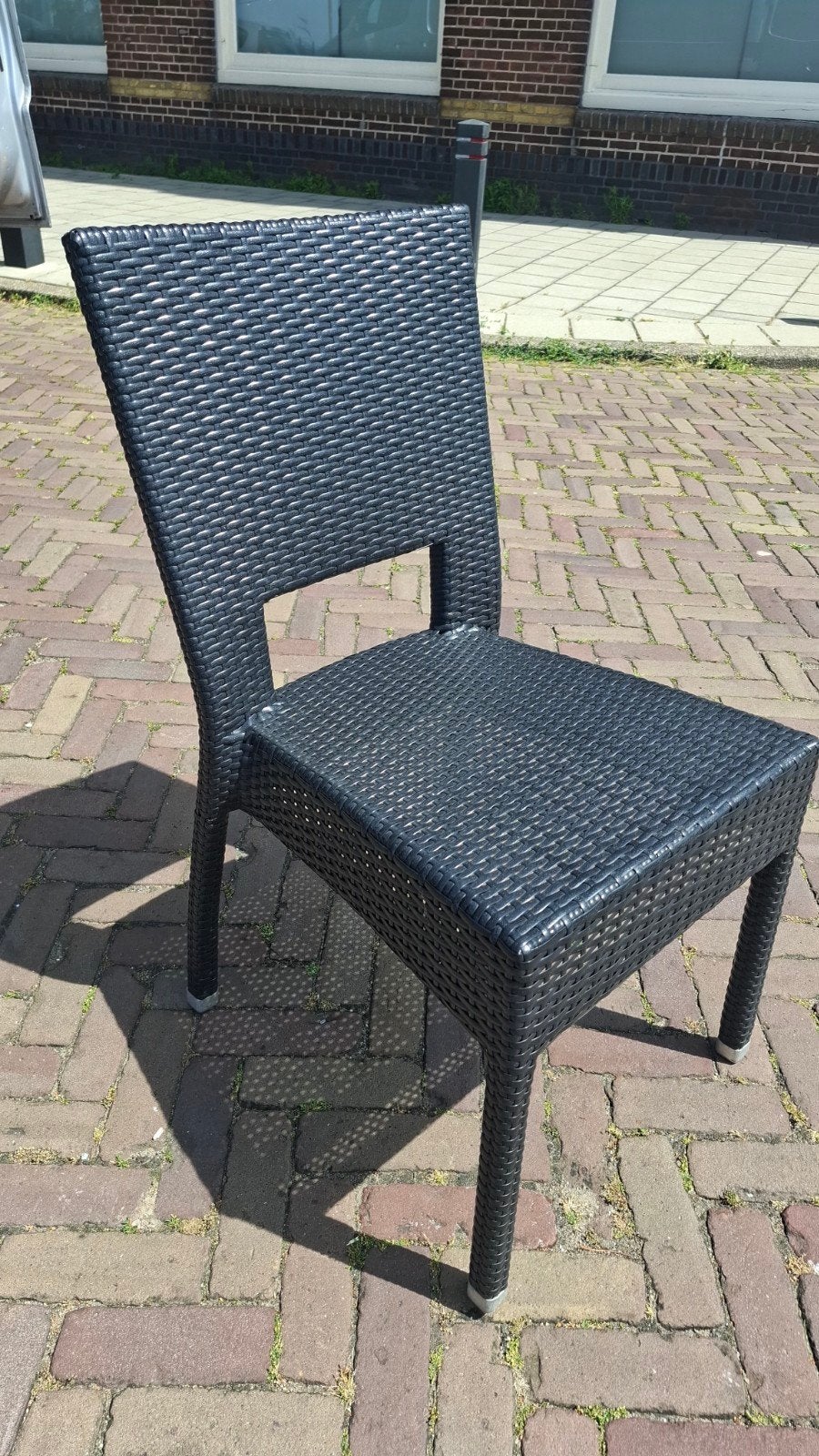 44 horeca terras outdoor flat weaving wicker partij stoelen, Ophalen of Verzenden, Zo goed als nieuw, Aluminium, Stapelbaar