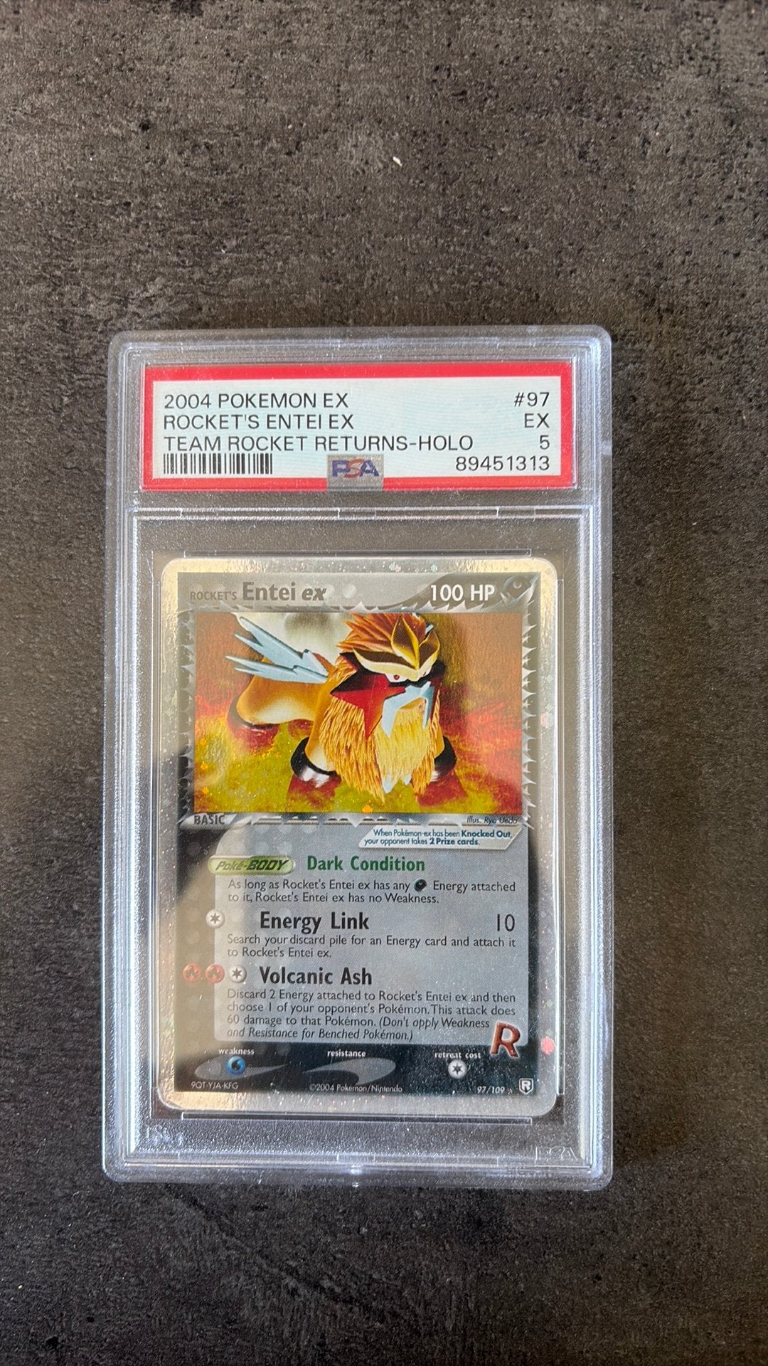 Rocket’s Entei EX graded psa 5, Hobby en Vrije tijd, Ophalen, Zo goed als nieuw