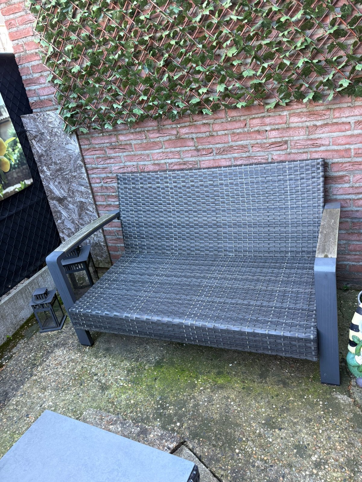Bank-stoel loungeset + kussens, Tuin en Terras, Ophalen, Gebruikt