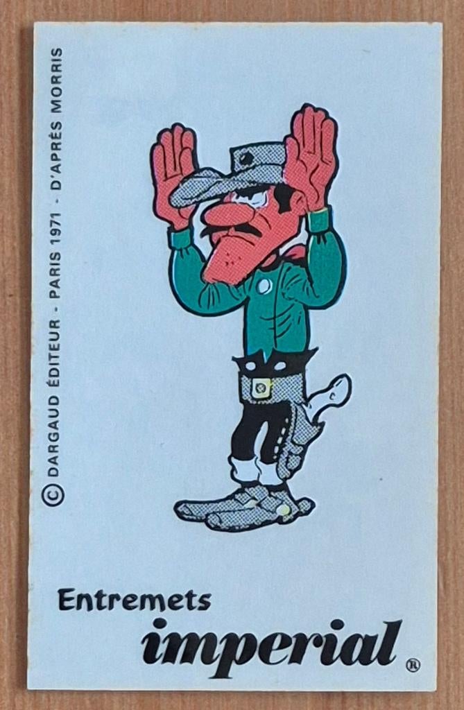 Lucky Luke sticker Entremets Imperial 1971 Morris, Enlèvement ou Envoi, Autres personnages, Comme neuf, Image, Affiche ou Autocollant