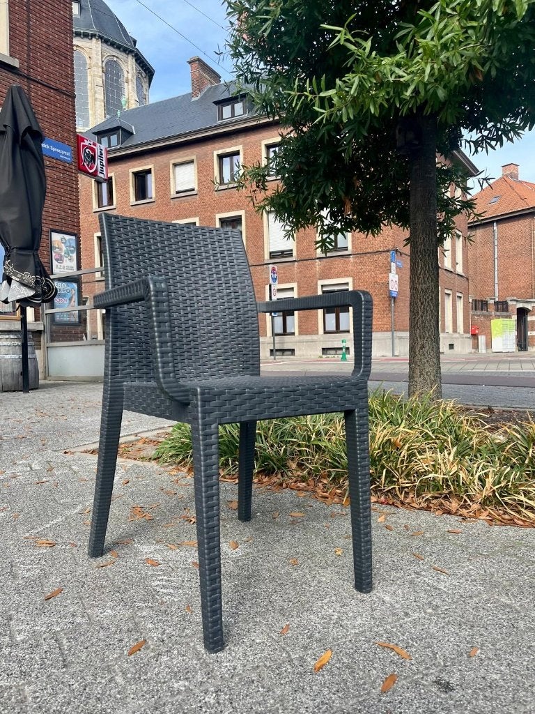 Stapelbare Tuinstoel - Armleuningen - Kunststof Donkergrijs, Ophalen, Kunststof, Gebruikt, Grijs