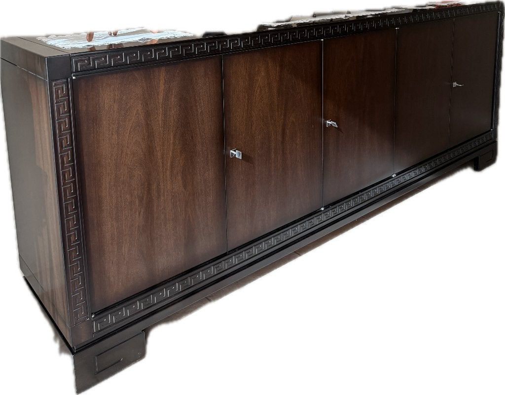 EETPLAATS IN MAHAONIE - DRESSOIR & EETTAFEL MET 8 STOELEN, Ophalen, Zo goed als nieuw, Mahonie stijl, 8 stoelen of meer