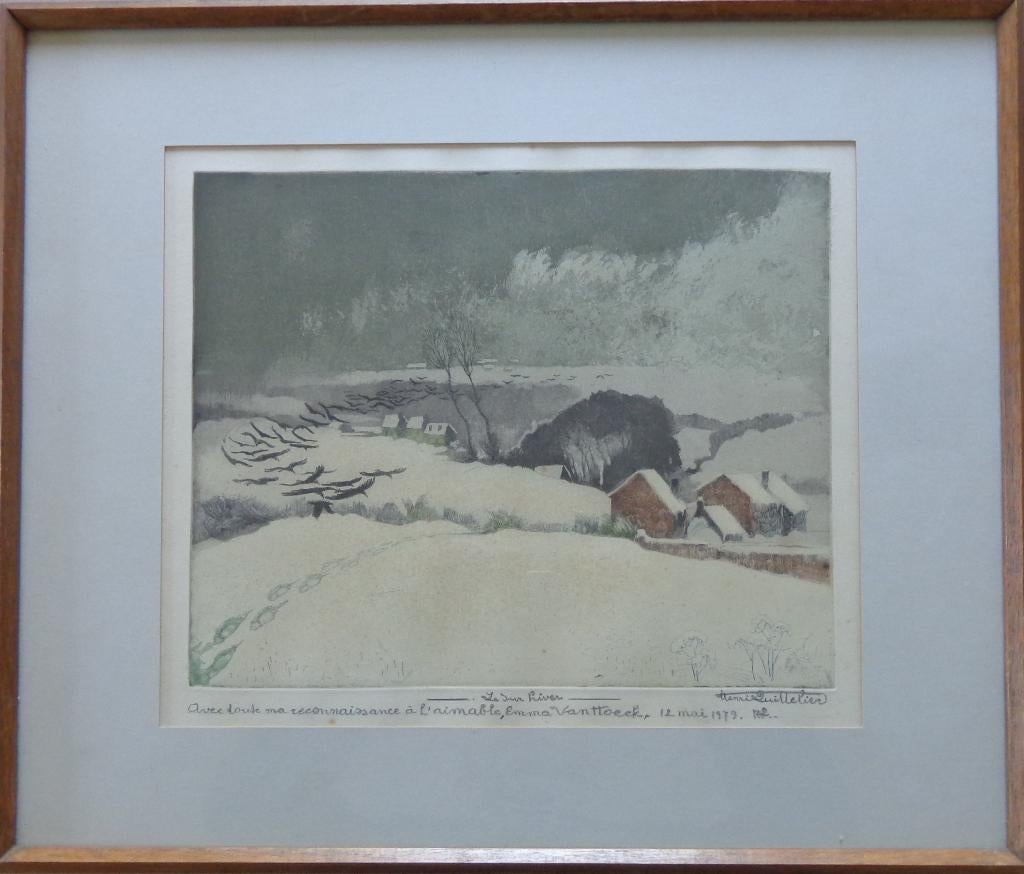 HENRI QUITTELIER / LE DUR HIVER / KLEURETS / 47x55cm KADER, Antiquités & Art, Enlèvement ou Envoi