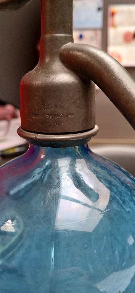 Siphon bleu ancien L.CRAMA - R.LABAEYE etain sans plonb, Antiquités & Art, Enlèvement