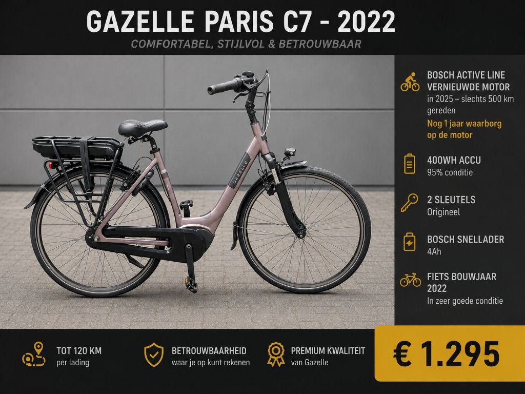 Gazelle Paris C7 – Bouwjaar 2022 maat 53 Bosch middenmotor, Fietsen en Brommers, Ophalen, Zo goed als nieuw, 51 tot 55 cm, 50 km per accu of meer