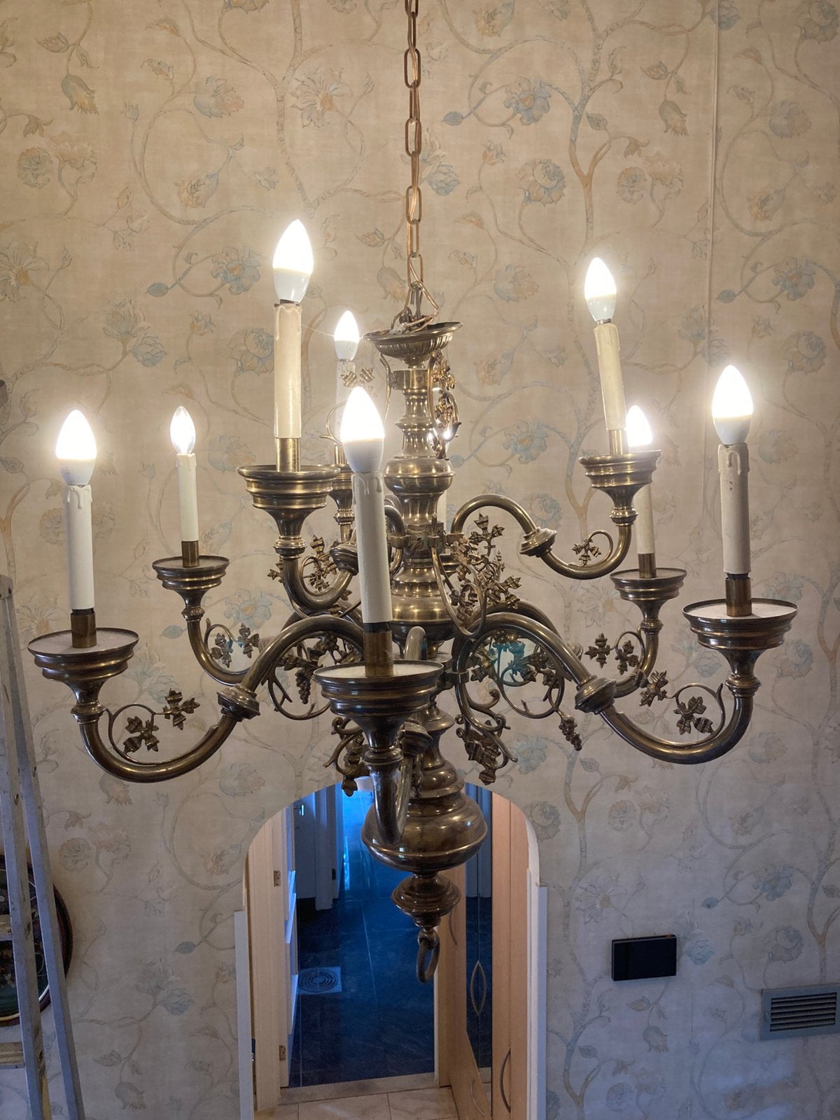 Kaarsenluster Vlaams antiek in perfecte werking 9 lampen, Maison & Meubles, Lampes | Lustres, Enlèvement, Utilisé