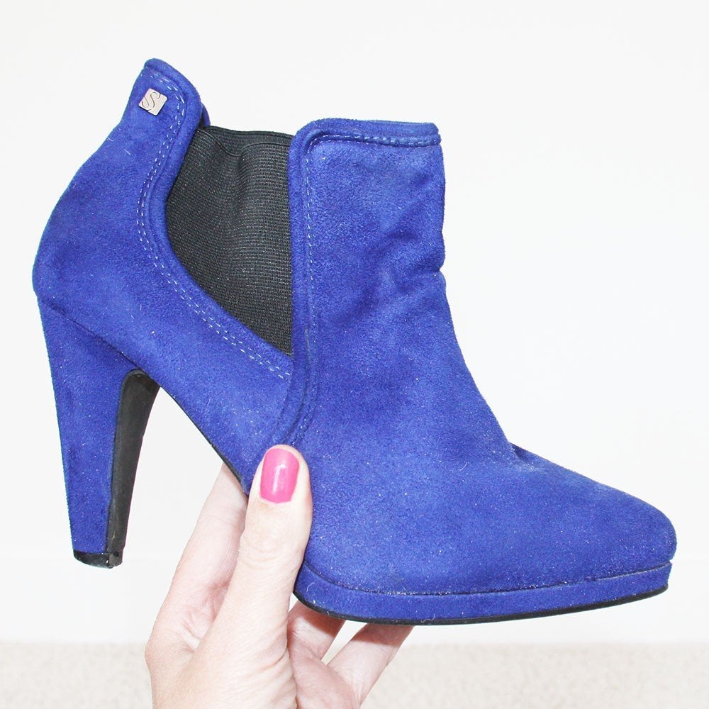Schitterende Blauwe Suede S Laarsjes -s6 (Maat 41) € 55,-, Lage of Enkellaarzen, Zo goed als nieuw, S -, Verzenden