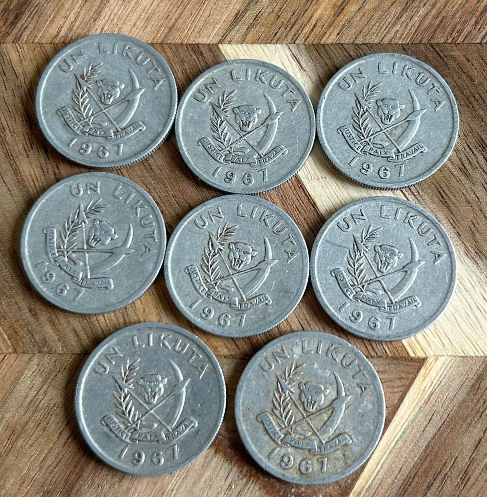 Lot: 8 x 1 likuta 1967 congo, Postzegels en Munten, Munten | Afrika, Ophalen of Verzenden