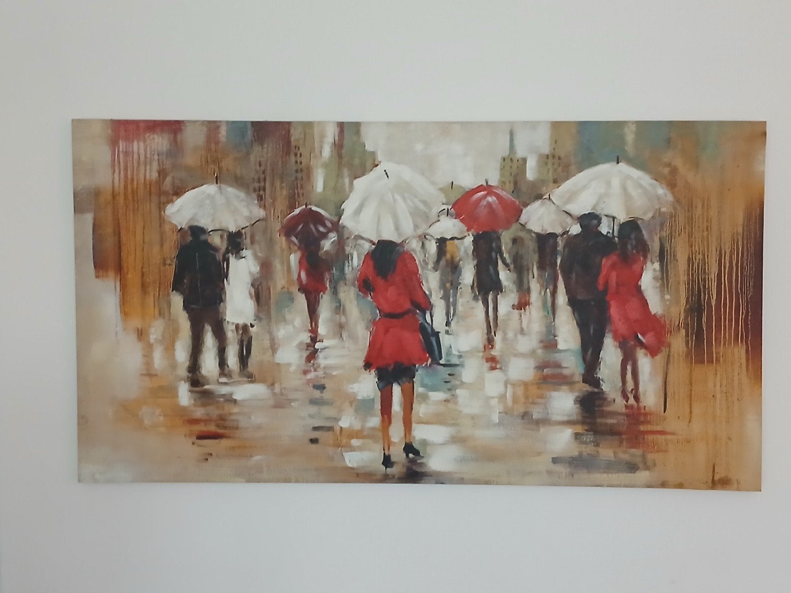 Grande peinture sur toile 'Les gens sous la pluie' - 150 x 8, Enlèvement