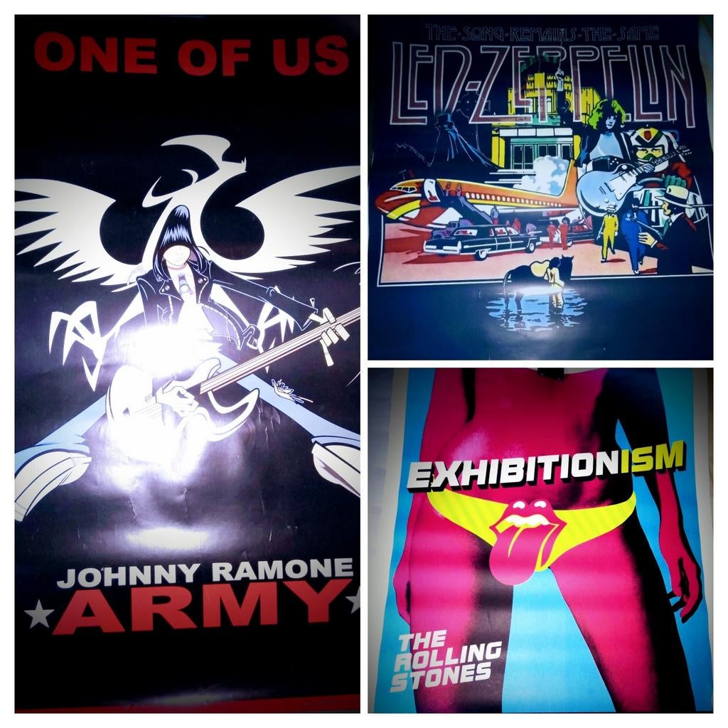 Affiches des Ramones, Led Zeppelin et des Rolling Stones, Enlèvement ou Envoi