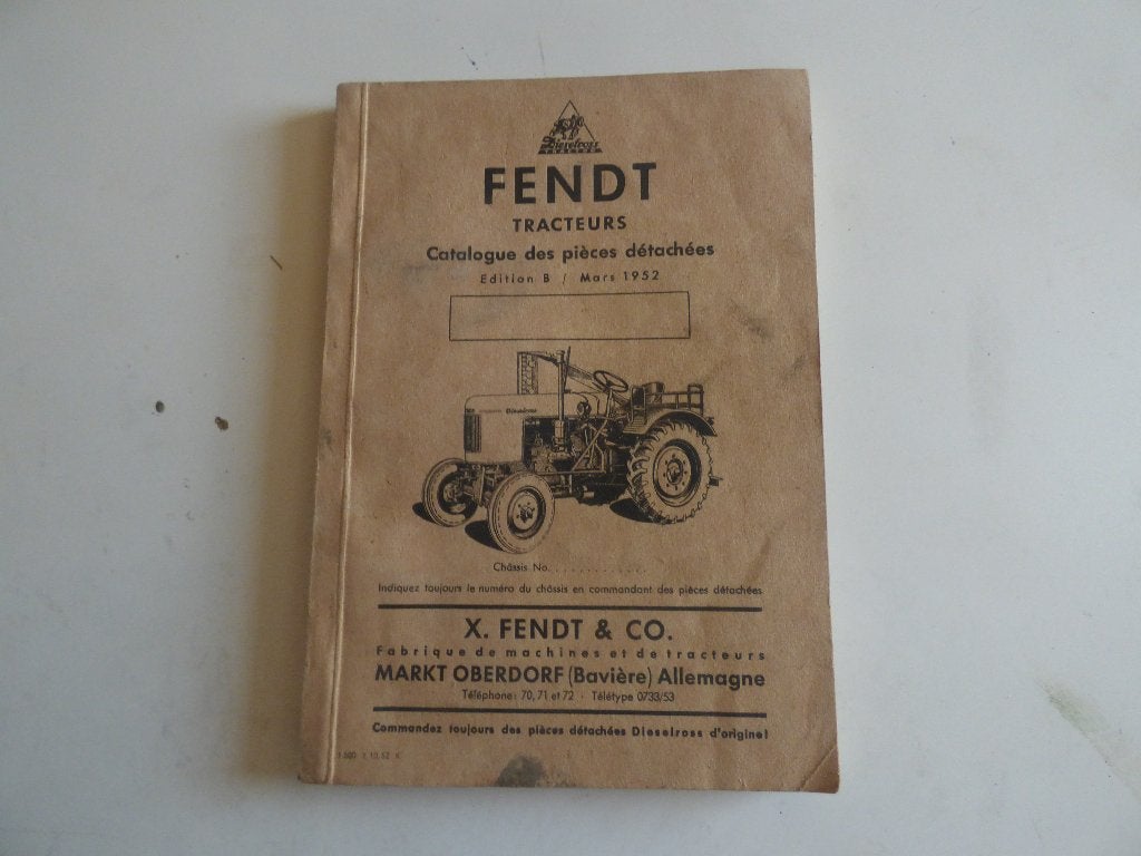 FENDT TRACTOREN ONDERDELENLIJST 1952, Ophalen of Verzenden