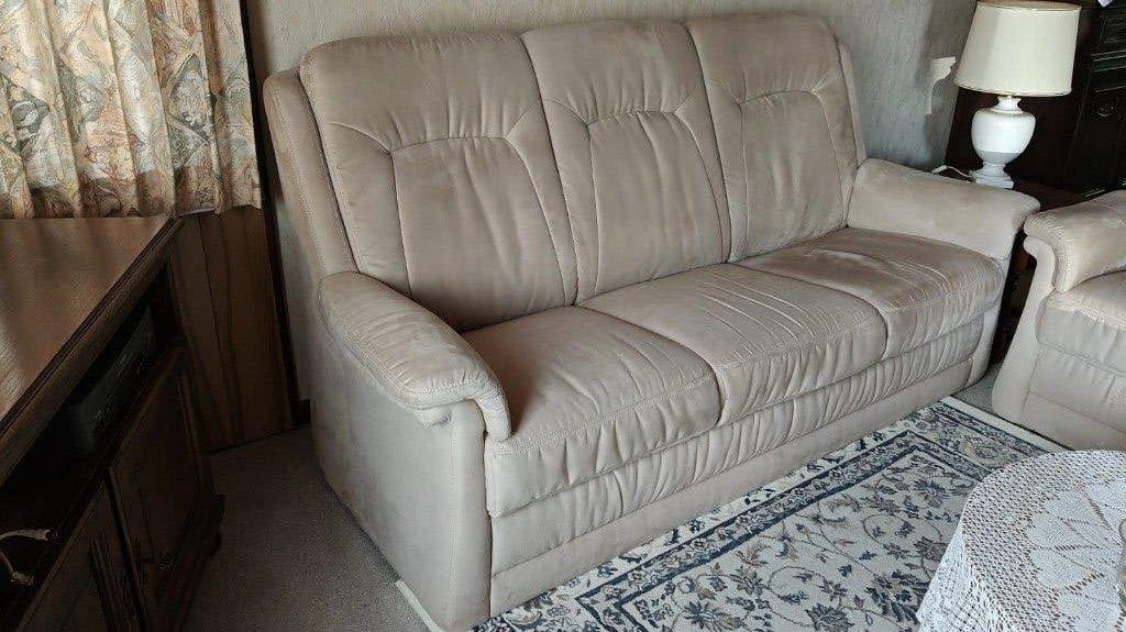 Te koop: Driezit zetel (beige), Maison & Meubles, Canapés | Salons, Comme neuf, Enlèvement, Tissus, Trois personnes