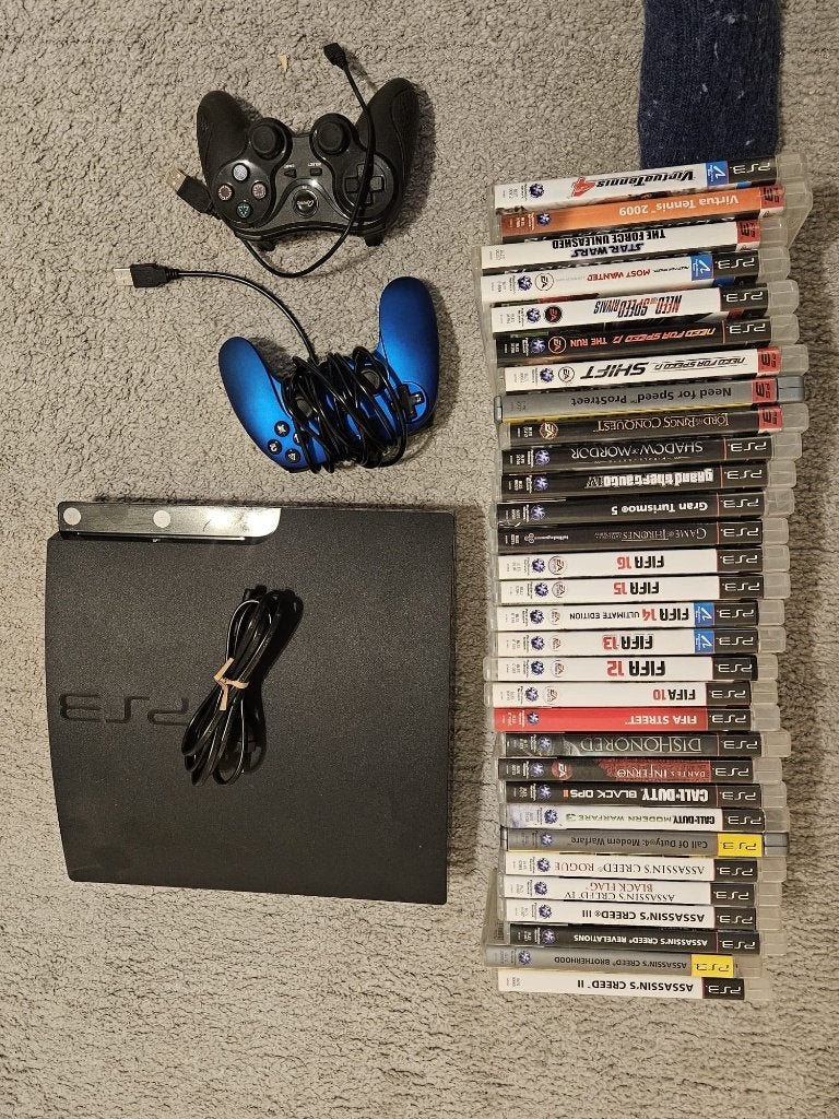 PS3 Slim + 31 games + 2 controllers | Compleet pakket, Ophalen, Met 2 controllers, Slim, Gebruikt