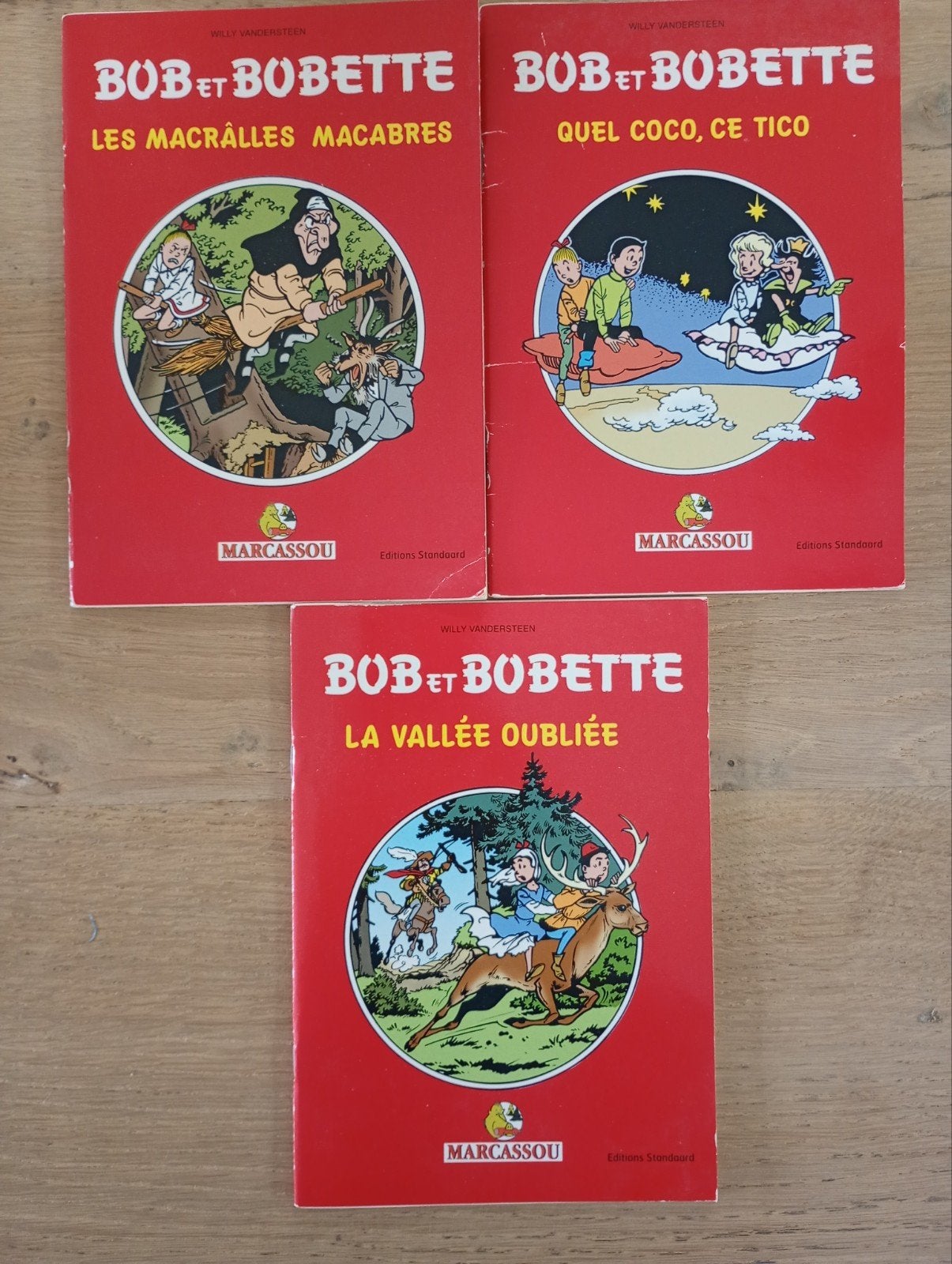 Lot 3 Bob et Bobette Pub Marcassou Vandersteen TBE, Plusieurs BD, Enlèvement ou Envoi, Willy Vandersteen, Utilisé