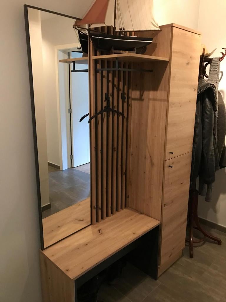 Meuble d'entrée Medan Weba - 122x37x190cm, Enlèvement, Chêne