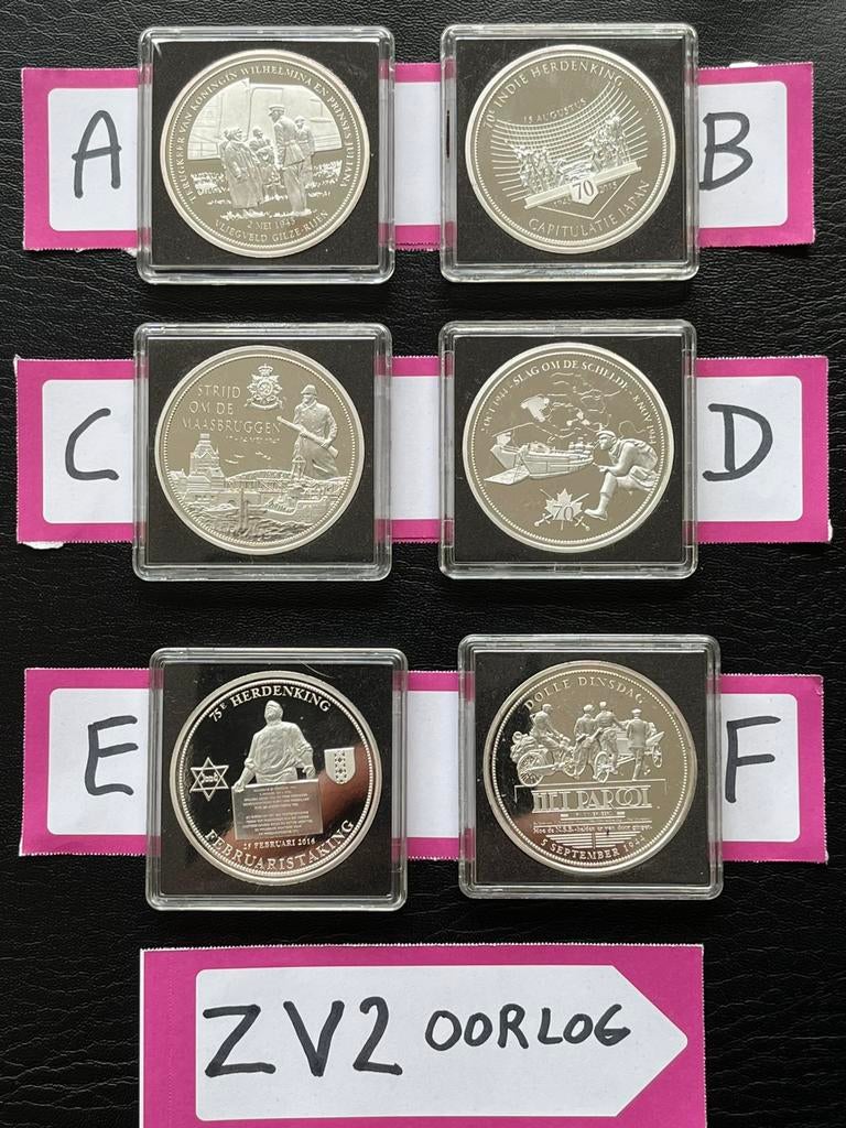 ZV2 Zwaar verzilverde gedenkpenningen (NL in Oorlog) 40mm, Enlèvement, Argent