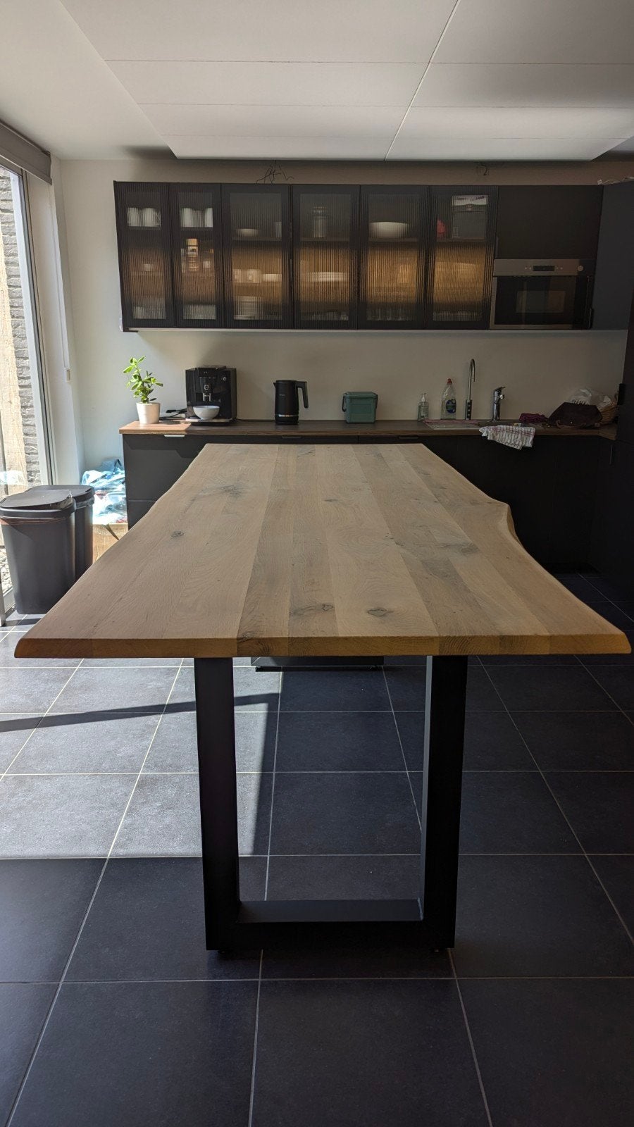 Massief eiken tafelblad 250 x 100 x 4 cm - boomrand, Ophalen, 100 tot 150 cm, Eikenhout, 200 cm of meer