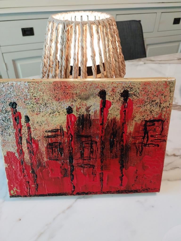 24 cm ART BY( EM ) OLIEVERF  op doek( HET VUUR), Ophalen of Verzenden