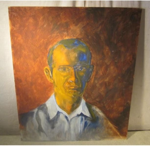 Belle œuvre peinte moderne « Serious Man » - 61x51, Enlèvement ou Envoi, Textile, Édition limitée, Portrait