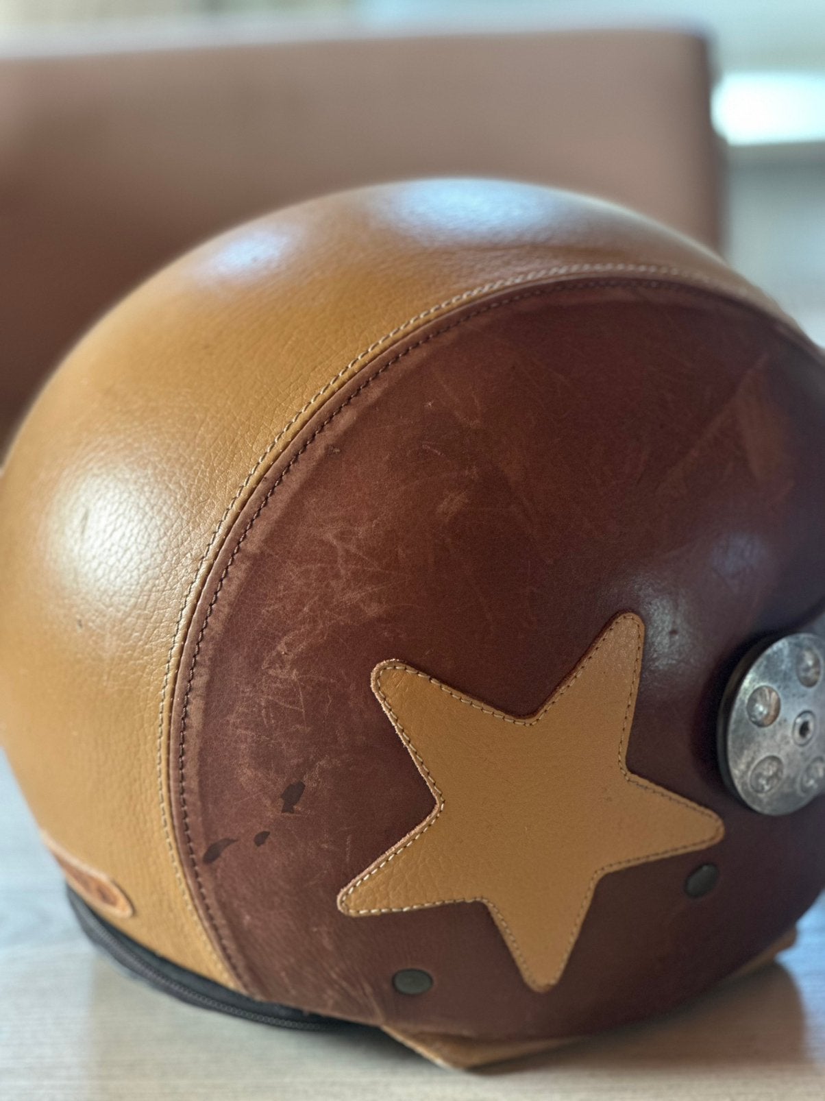 Casque jet vintage en cuir et visiere, Ophalen, Gebruikt, Large